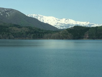 Aoki Lake with the Snow-capped Hakuba Range in the Distance